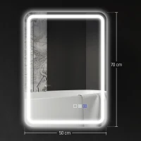 HOMCOM Specchio Bagno LED con Bluetooth, Illuminazione Regolabile e Funzione Memory, in Vetro Temperato, 70x50x3.5 cm(m-3)