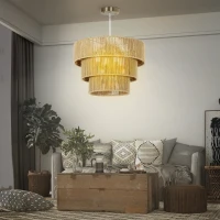 HOMCOM Hemp Rope Ceiling Light, 3-Layer Boho Pendant Light, 4 x E14 Vintage Ceiling Lamp Fixtures for Living Room, Bedroom, Kitchen, Hallway, Light Brown(m-6)