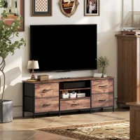 HOMCOM Móvel para TV 140 cm, móvel para TV 165,1 cm, estação de carga, 5 gavetas em tecido, prateleiras abertas, 140x30x50cm, marrom(m-5)