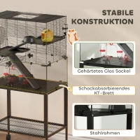 PawHut Hamsterkäfig, Kleintiergehege mit 3 Ebenen, Laufrad, Hütte, Plattformen, Rampen, Futterschale, Wasserflasche, Zubehör, Stahl, Kunststoff, Schwarz(m-6)