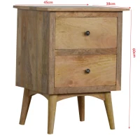 Solid Wood Nordic Bedside Table with 2 Smooth-Glide Drawers and Circular Design, Bedside Cabinet with Unique Grain, 38L x 45W x 60H cm, Brown(m-3)