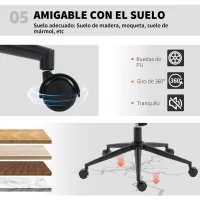 HOMCOM Silla de Oficina con Asiento Ancho sin Reposabrazos Ruedas Altura Ajustable Giratoria Función Basculante Beige(m-8)