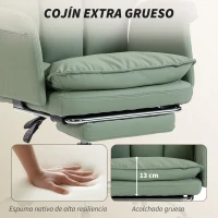 HOMCOM Silla de Escritorio con Reposapiés Respaldo Reclinable Alto Acolchado Grueso Tapizada en Cuero Sintético Ruedas Verde(m-5)