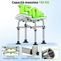 HOMCOM Sgabello da Doccia Regolabile in Altezza con Maniglione, Seduta Imbottita a U e Piedini Antiscivolo, Blu(m-4)