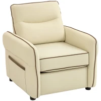 HOMCOM Poltrona Sala de Estar Estofada em Couro Sintético Poltrona Relax Moderna com Assento Largo Acolchoado Espesso 80x81x90 cm Bege(m-1)