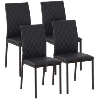 HOMCOM Set de 4 Scaune din Piele Ecologică cu Cusături Romboidale și Picioare din Oțel, 41x50x91 cm, Negru(m-11)