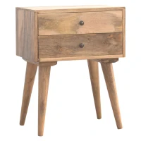 Solid Mango Wood Bedside Table with Nordic Legs and Clear Natural Finish, Bedside Cabinet with 2 Drawers, 35L x 45W x 57H cm, Brown(m-9)