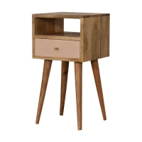 Solid Mango Wood Bedside Table with Drawer and Open Shelf, Distinct Grain, Handcrafted Desk for Organised Storage, 30L x 30W x 57H cm, Brown(m-6)