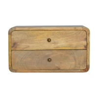 Solid Mango Wood Floating Bedside Unit with Smooth-Glide Drawers, Oak-ish Finish, Wall-Mounted Storage for Bedroom, 32L x 45W x 25H cm, Brown(m-2)