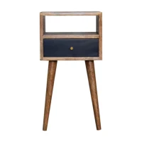 Solid Wood Mini Hand-Painted Bedside Table with 1 Drawer and Open Shelf, Bedside Chest with Artisanal Finish, 30L x 30W x 57H cm, Brown(m-2)