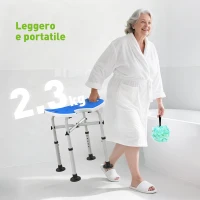 HOMCOM Sgabello da Doccia Regolabile in Altezza con Maniglione, Seduta Imbottita a U e Piedini Antiscivolo, Blu(m-7)