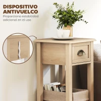 HOMCOM Mesa Auxiliar Rústica Mesa Auxiliar para Sofá con Cajón y Estante para Salón Dormitorio 30x30x75 cm Madera Natural(m-7)