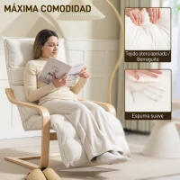 HOMCOM Butaca de Salón con Reposapiés Ajustable Tapizada en Terciopelo con Marco de Madera 67x93x103 cm Crema(m-4)