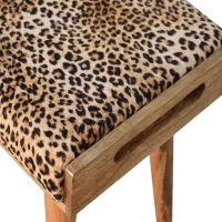 Solid Wood Footstool with Comfort-Filled and Hand-Finished, Upholstered Footstool with Leopard Velvet Tray-Style Top, 35L x 50W x 52H cm, Brown(m-4)