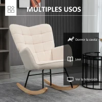 HOMCOM Silla Mecedora de Borreguito Sillón Balancín Oscilante 40° con Patas de Madera de Haya Carga 120 kg 71x98x101 cm Beige(m-6)