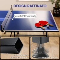 SPORTNOW Tavolo da Ping Pong Pieghevole per Interni con Ruote Girevoli, Rete, Racchette e Palline, Blu(m-6)