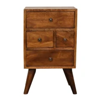 Solid Wood Bedside Chest with 4 Drawers and Reinforced Joints, Bedside Table with Woven Edge Detailing, 30L x 36W x 60H cm, Brown(m-2)