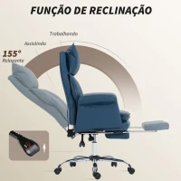 HOMCOM Cadeira de Secretária com Apoio para os Pés  Encosto Reclinável Estofada em Couro Sintético 69x65x108-116 cm Azul(m-6)