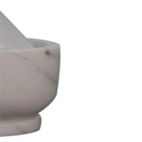 Small Marble Pestle and Mortar with Handcrafted Wood, Compact Kitchen Accessory Set with Marble Blend, 7L x 7W x 6H cm, Brown+White(m-4)