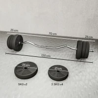 SPORTNOW 25kg Barbell Set, Adjustable Weights with Curl bar and Non-Slip Handle, for Women and Men Weight Lifting Training(m-3)