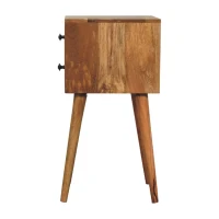 Solid Mango Wood Mini Bedside Table with 2 Smooth-Gliding Drawers, Hand-finished Desk with Grain Pattern, 30L x 30W x 57H cm, Brown(m-9)