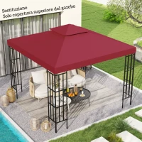 Outsunny Tetto di Ricambio per Gazebo 3x3 m a 2 Livelli e Anti UV in Poliestere con Presa d'Aria, Rosso(m-2)