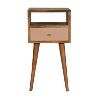 Solid Mango Wood Bedside Table with Drawer and Open Shelf, Distinct Grain, Handcrafted Desk for Organised Storage, 30L x 30W x 57H cm, Brown(m-2)