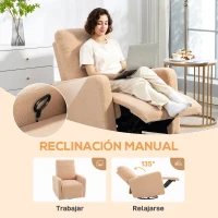 HOMCOM Sillón Relax Reclinable Manual hasta 135º con Reposabrazos Reposapiés Acolchado Grueso Función de Balanceo 360° Marrón(m-4)