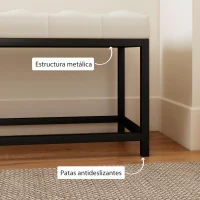 HOMCOM Banco Pie de Cama Tapizado en Terciopelo Diseño Capitoné Base de Metal para Dormitorio Entrada Salón Crema(m-5)