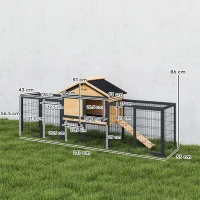 PawHut Wooden Rabbit Hutch Outdoor with Steel Run, Wooden Guinea Pig Cage with Removable Plastic Tray, Asphalt Roof, Ramp(m-3)