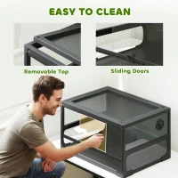 PawHut Terrario Elevado y Plegable con Tapa y Paredes en Vidrio Templado y Plástico, 60x45x32 cm, Negro(m-5)