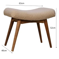 Solid Wood Bouclé Curved Bench with Upholstered Seat, Handcrafted Sustainable Construction, Stool for Bedroom, 40L x 63W x 52H cm, Brown(m-3)