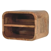 Solid Wood Floating Bedside Table with Open-Curve Wall-Mounted Design, Hand-Finished Desk with 2 Shelves, 25L x 35W x 25H cm, Brown(m-8)