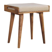 Solid Mango Wood Tray-Style Footstool with High-Resilience Cushioning, Upholstered Seat with Scandi Legs, 35L x 50W x 52H cm, Brown(m-10)