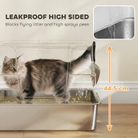 PawHut XL Stainless Steel Litter Box w/ 100° Flip Top, Scoop, Side Top Dual Entry, Odor Free, Easy Cleaning, Anti Leakage(m-8)
