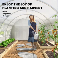 Outsunny Invernadero túnel de jardín 24 m² 8L x 3l x 2H m - 16 ventanas, puerta enrollable con cremallera acero galvanizado, lona PE, Blanco(m-4)