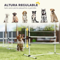 PawHut Set de Entrenamiento de Agilidad para Perros Mascotas 4 Piezas Obstáculos Vallas de Salto con Altura Ajustable y Bolsa de Transporte para Exteriores 99x65x94 cm Blanco(m-4)