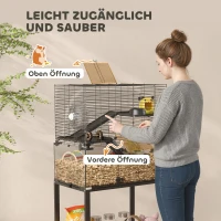 PawHut Hamsterkäfig, Kleintiergehege mit 3 Ebenen, Laufrad, Hütte, Plattformen, Rampen, Futterschale, Wasserflasche, Zubehör, Stahl, Kunststoff, Schwarz(m-9)