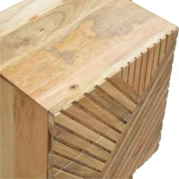 Solid Wood 2-Drawer Bedside Table with Zig-Zag Geometric Front, Desk with Hand-Finished Craftsmanship, 35L x 45W x 58H cm, Brown(m-4)