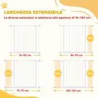 PawHut Cancellino per Cani di Sicurezza Estensibile da 76-107cm Montaggio a Pressione, Metallo e Plastica, Bianco(m-5)