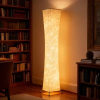 HOMCOM Lampada da Terra Moderna con Interruttore a Pedale, in Acciaio e Tessuto, 25x25x129 cm, Bianco e Argento(m-11)