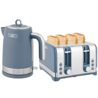 HOMCOM Sleek Textured Kettle and Four-Slice Toaster Set - Blue(m-10)
