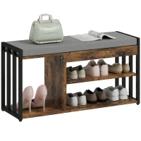 HOMCOM Shoe Storage with Seat, Upholstered Entryway Bench, Shoe Bench with 3 Open Shelves for Hallway, Rustic Brown(m-10)