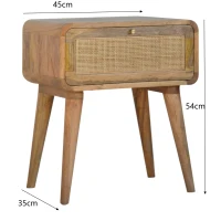 100% Solid Mango Wood Bedside Table with Rattan-Front Drawer and Spacious Storage, Desk with Slim Nordic Legs, 35x45x54 cm, Brown(m-3)
