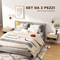 HOMCOM Set di 2 Comodini Sospesi Moderni con Cassetto e Vano Aperto, 37x32x21 cm, Legno Naturale(m-4)