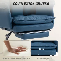 HOMCOM Silla de Escritorio con Reposapiés Respaldo Reclinable Alto Acolchado Grueso Tapizada en Cuero Sintético Ruedas Azul(m-5)
