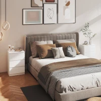 HOMCOM Mesita de Noche, Set de 2 Mesitas con 3 Cajones, Mesilla de Noche, Cómoda para Dormitorio, Sala de Estar, 40 x 30 x 59,5 cm, Blanco(m-2)