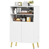 HOMCOM Meuble salle de bain, armoire salle de bain étroit 5 niveaux, portes cannelées à fermeture douce 60 x 31,8 x 93 cm blanc(m-1)