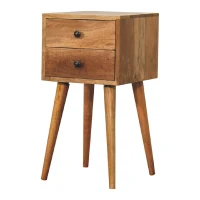 Solid Mango Wood Mini Bedside Table with 2 Smooth-Gliding Drawers, Hand-finished Desk with Grain Pattern, 30L x 30W x 57H cm, Brown(m-8)