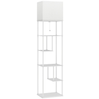 HOMCOM Lámpara de Pie con Estantes Temperaturas de Color Ajustable 3000K-6500K Control Remoto Bombilla E27 Blanco